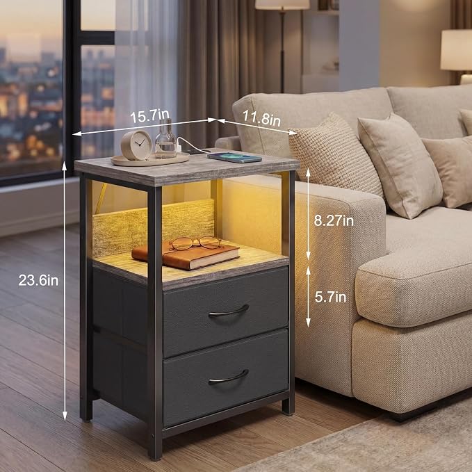 Fixwal Night Stand with Charging Station, LED Nightstand with U-S-B Ports and - Image 3