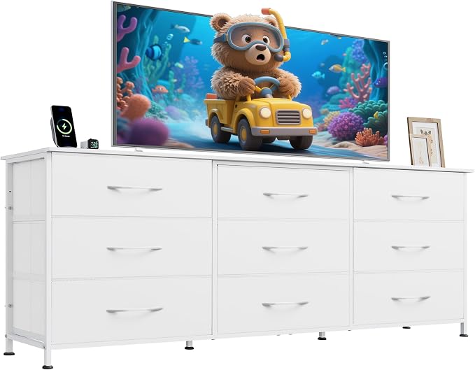 WLIVE 63''W Dresser for Bedroom, 75 inch TV, Wide Chest of Drawers by WLIVE