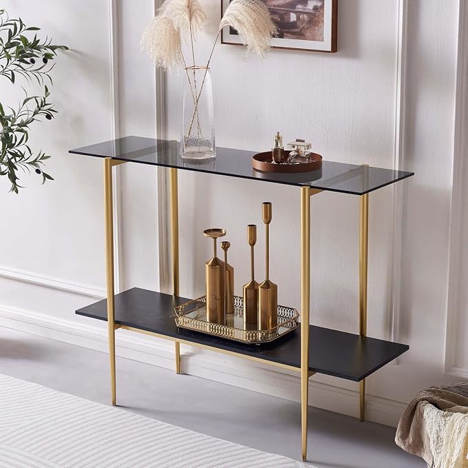 LumFurn Glass Console Table for Living Room, Foyer & Entrance, 2-Tiers - Image 3