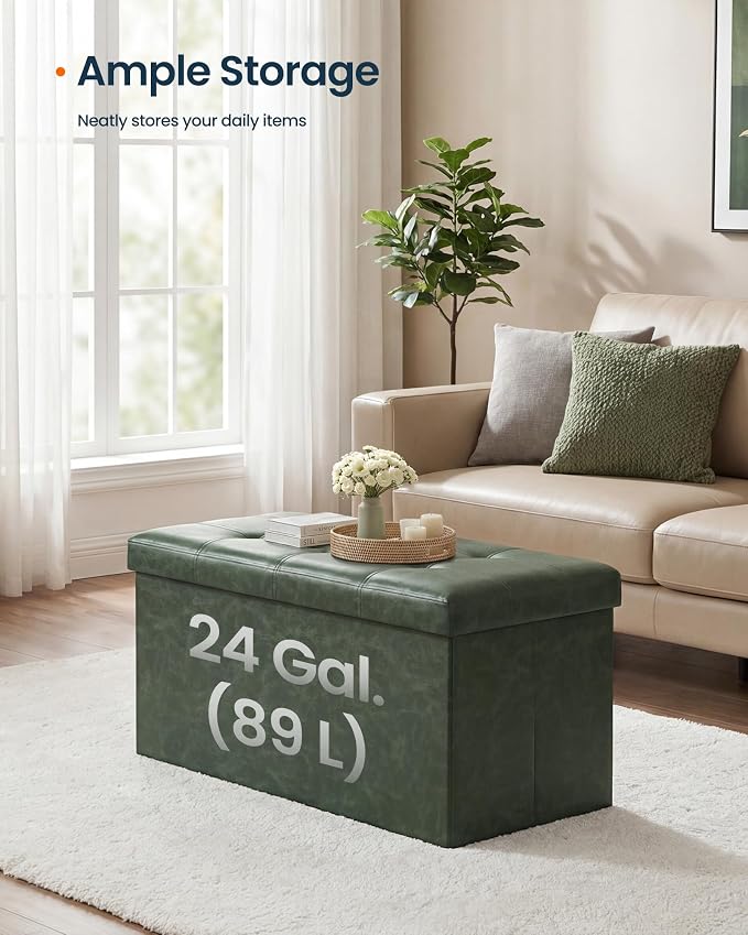 SONGMICS HOME Storage Ottoman, Removable Lid, Foldable Foot Stool, PU Leather - Image 2