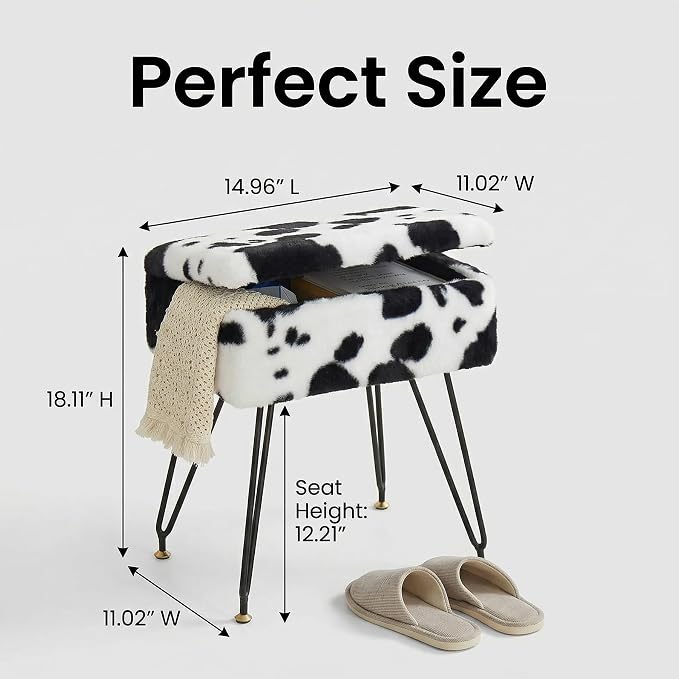 Vanity Stool Chair, Faux Fur Ottoman Foot Stool - Image 2
