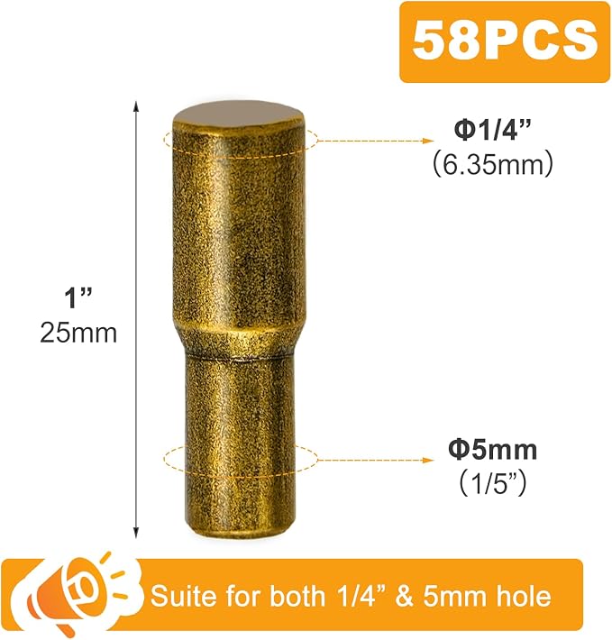 58 Pcs Shelf Pegs Pins, 5mm 1/4 Inch Dual Diameter Metal Shelf Support Pegs - Image 2