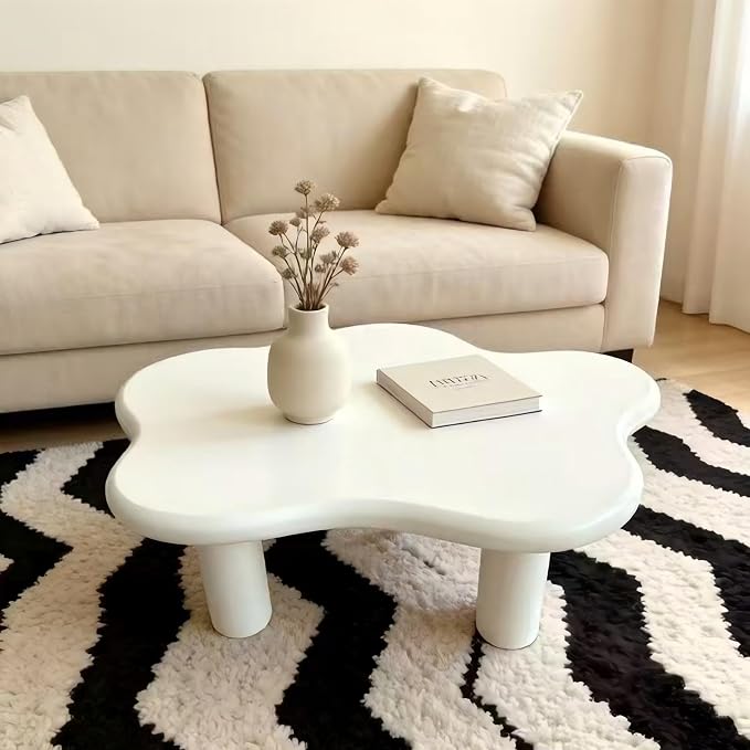 40" Cloud Coffee Table with 4 Round Table Legs, Modern Irregular Center Table - Image 7