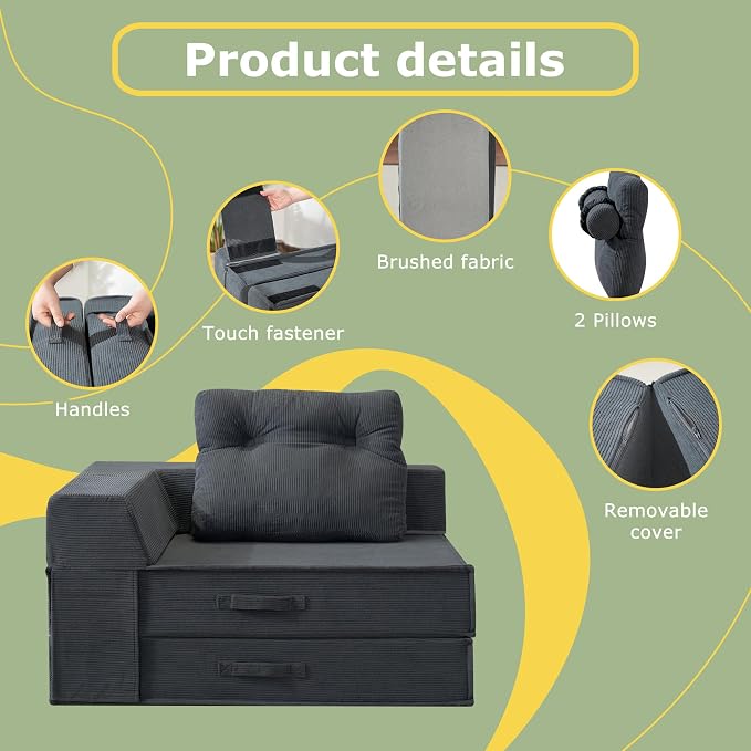 Folding Sofa Bed, 4 in 1 Convertible Sleeper Chair - Image 7