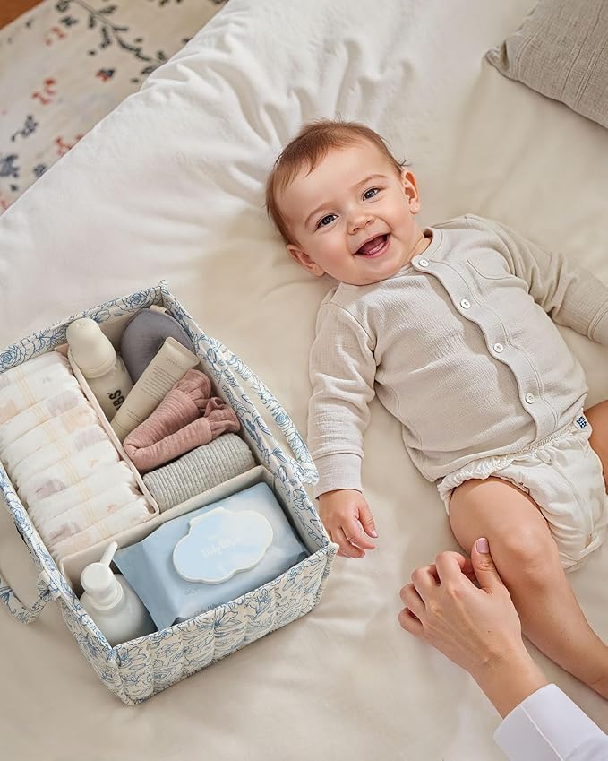 Blissful Diary Floral Diaper Caddy Organizer, Stylish Nursery Storage Basket - Image 6