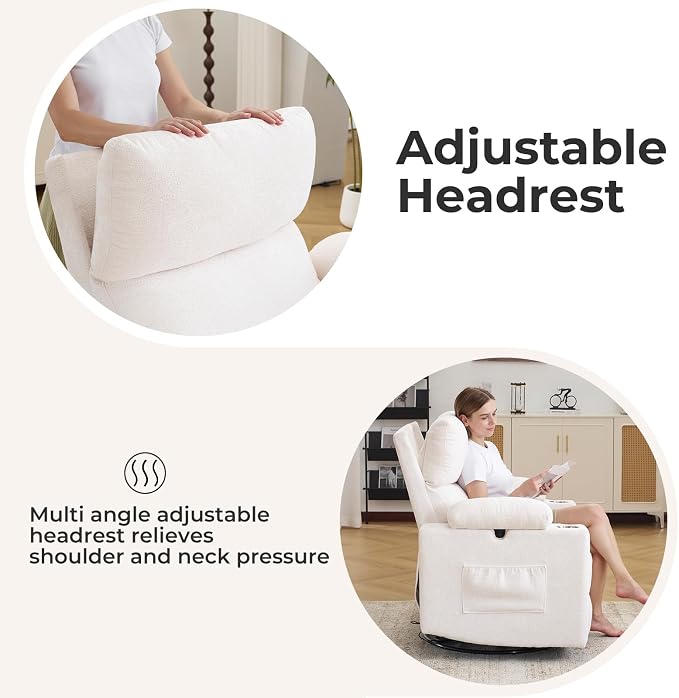 Rocking Chair Nursery with Adjustable Armrests, Electric Glider Recliner - Image 6