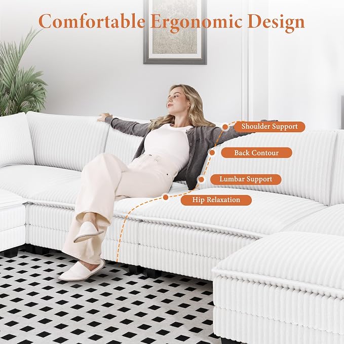 Vesgantti 143" U Shaped Sectional Modular Couch, Comfy Corduroy Upholstered - Image 4