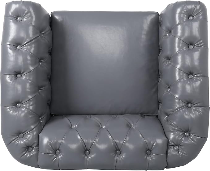 LEVNARY Leather Upholstered Armchair, Mid-Century Modern Single Sofa Chair - Image 3