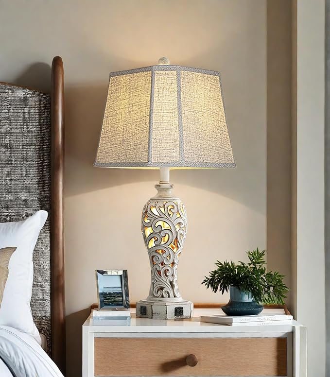 25'' Farmhouse Table Lamp for Living Room Bedroom, 2 USB Ports Vintage Rustic - Image 9