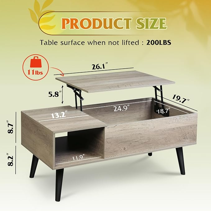 WLIVE Coffee Table for Living Room, Lift Top Coffee Table - Image 3