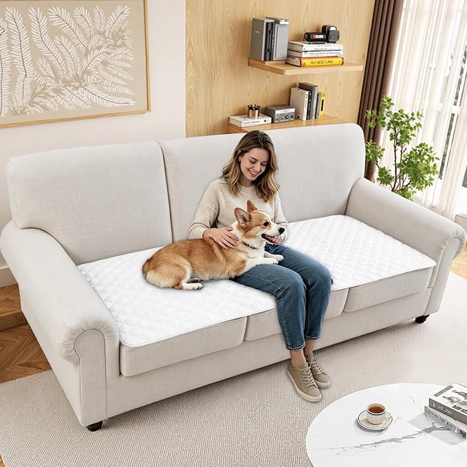 Dog Couch Cover for Sofa 100% Waterproof Faux Linen Sofa Covers for 3 Cushion - Image 6