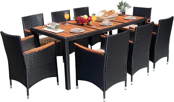 Devoko Outdoor Patio Dining Sets 9 Pieces Wicker Outdoor Dining Table and by DEVOKO