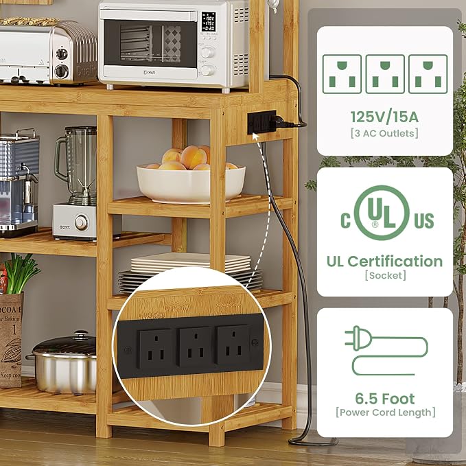 Bakers Rack with Power Outlets, 8-Tier Microwave Stand, Kitchen Utility Storage - Image 4
