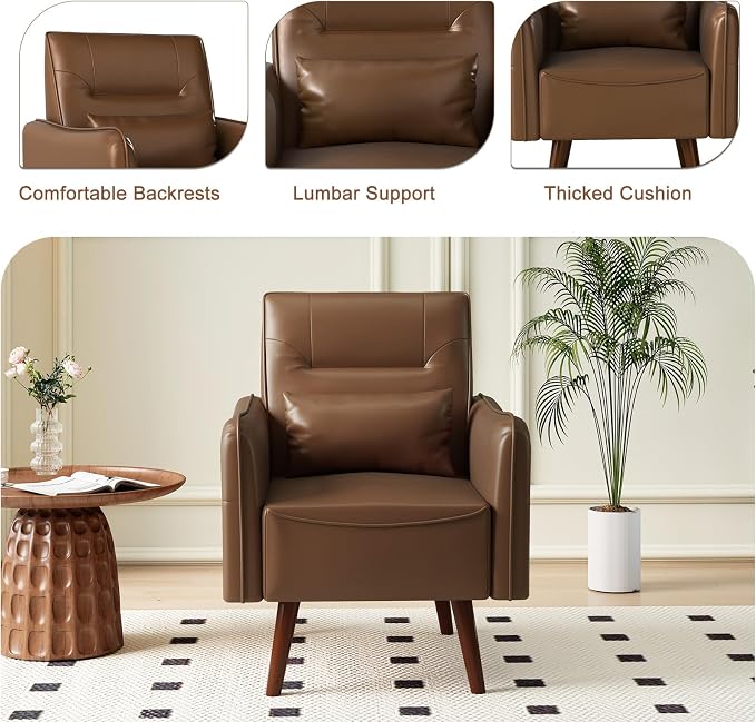 Bonzy Home Mid-Century Modern Faux Leather Accent Chair - Image 4