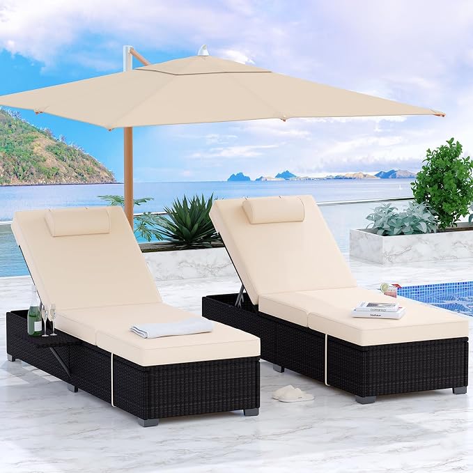 PeakPursuit Patio Lounge Chairs, Outdoor PE Wicker Chaise Lounge Set of 2 - Image 2