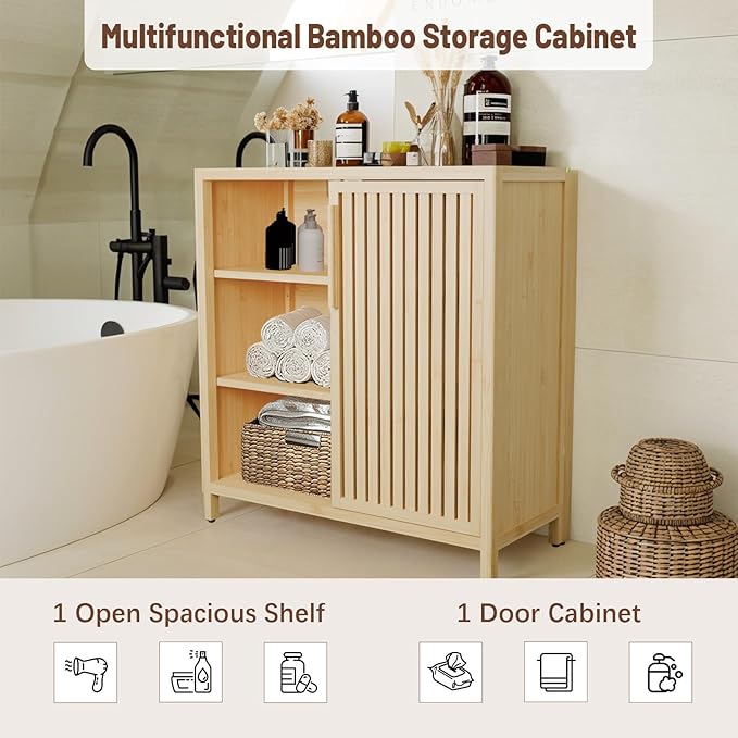 Bamboo Bathroom Cabinet, Side Storage Organizer Cabinet - Image 3