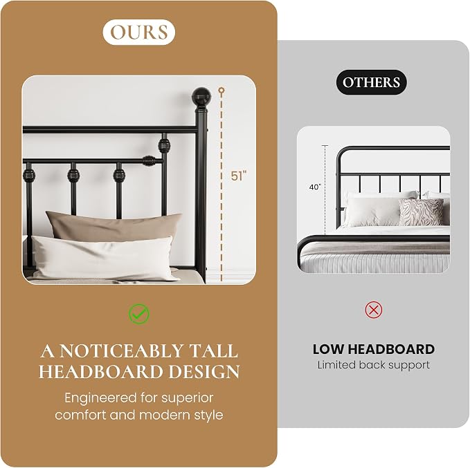 SHA CERLIN 14" Full Size Metal Platform Bed Frame/Victorian Headboard and - Image 4