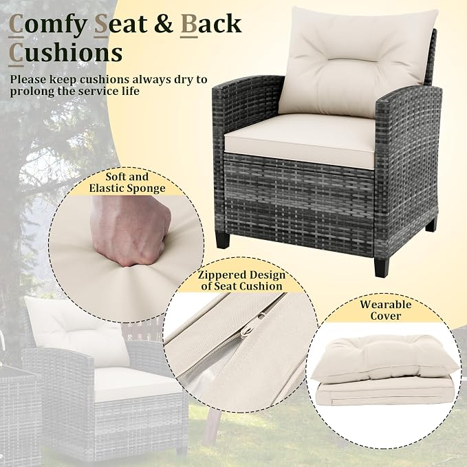 HAPPYGRILL 3 Pieces Patio Conversation Set PE Rattan Outdoor Furniture Sofa Set - Image 4