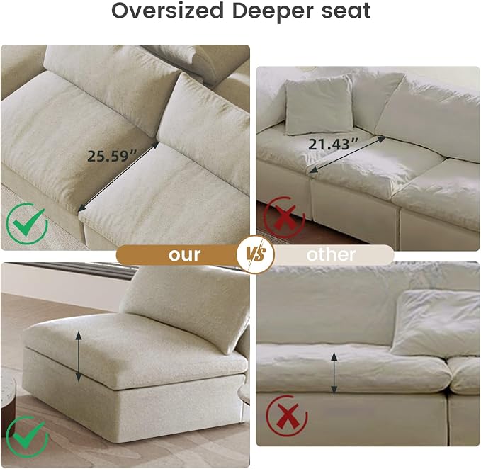 Cloud Modular Sectional Sofa Couch, Oversized Couch 8 Seater, 160.6" U Shaped - Image 5