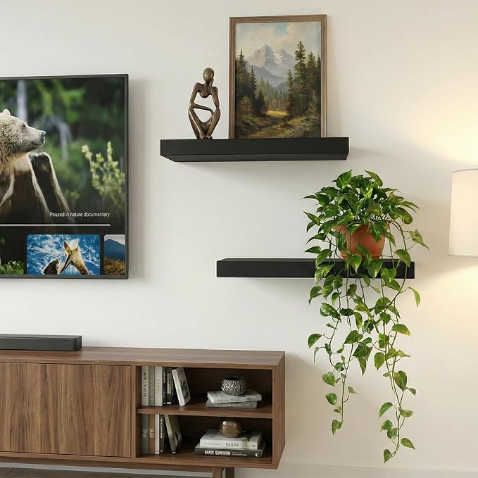 17.5in Floating Shelves for Wall, Wall Mounted Shelves for Decor Storage Set of - Image 2