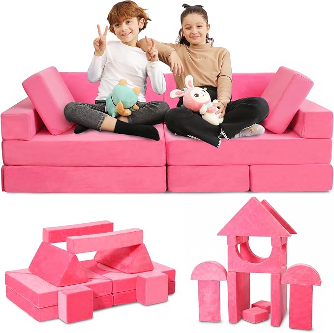 Contour Comfort Kids Couch 14 PC Modular Kids Play Couch Set – Convertible Sofa by Contour+Comfort