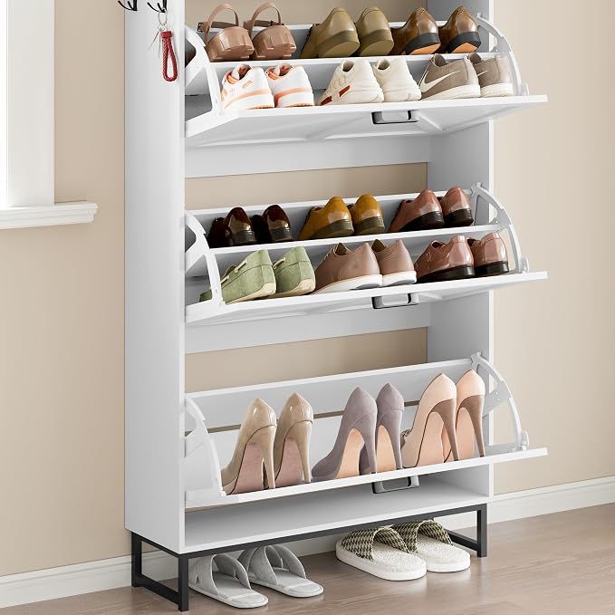 BORNOON Shoe Cabinet with 3 Flip Drawers Narrow Shoe Storage Cabinet Organizer - Image 6