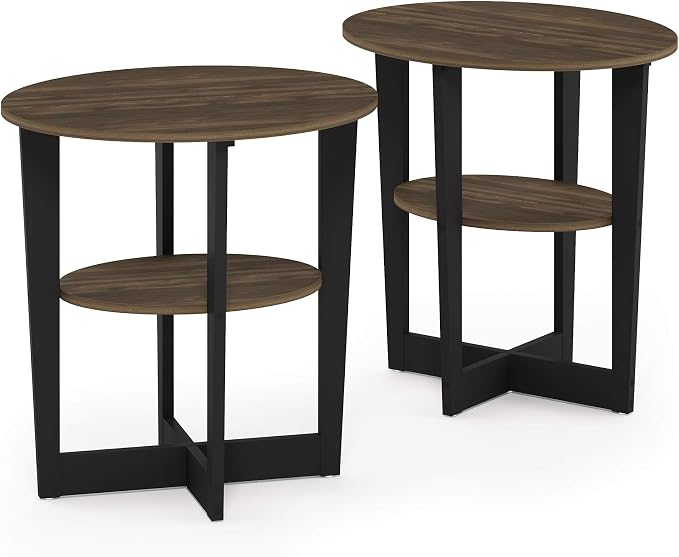 Furinno JAYA Side Table Set of 2, 2-Tier Round Modern End Table - Image 6