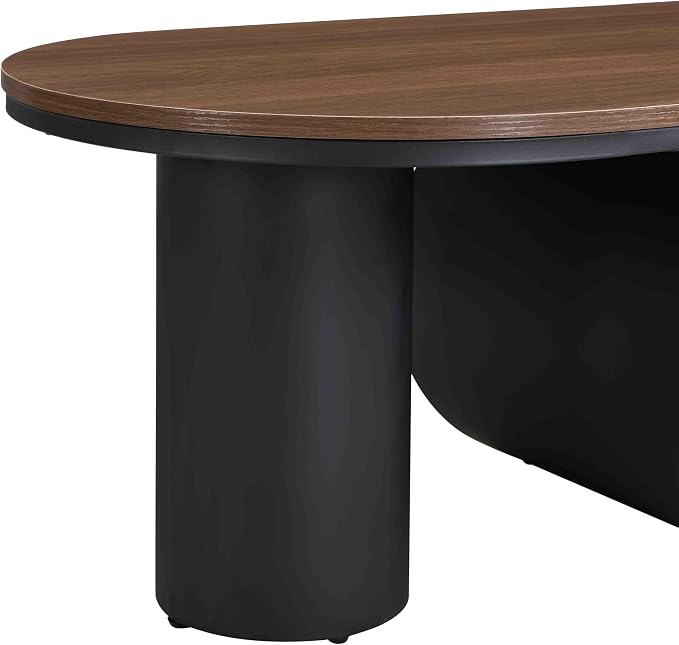 Modern Oval Coffee Table, 47.24" Brown Wood Top Coffee Table - Image 8