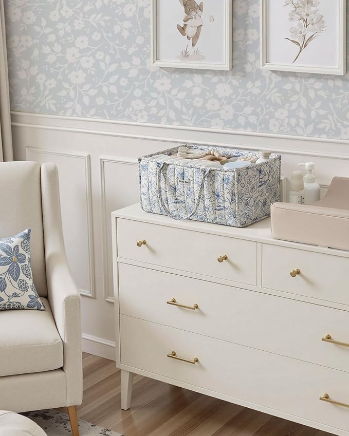 Blissful Diary Floral Diaper Caddy Organizer, Stylish Nursery Storage Basket - Image 5