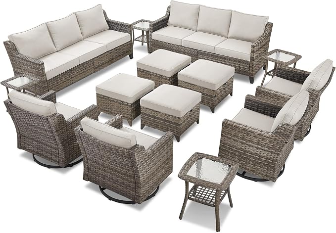 14 Piece Patio Furniture Set-High Back Outdoor Furniture Set Sectional Sofa - Image 9