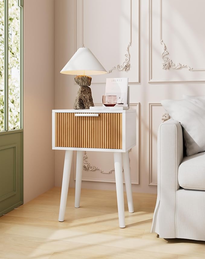 YMYNY Narrow Fluted Nightstand, Small End Table, Modern Coffee Table - Image 5