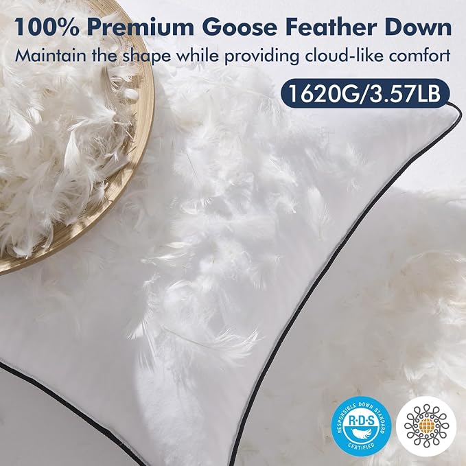 MIULEE Goose Feather Down 24x24 Pillow Insert Set of 2 - Image 2