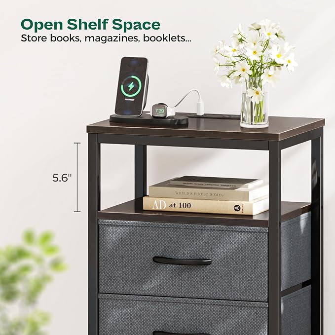 Huuger Night Stand with Charging Station, 4 Drawer Dresser - Image 9