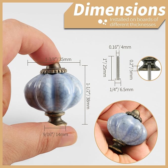 Blue Crackle Pumpkin Knobs 6 Pack Ceramic Cabinet Knobs Vintage Drawer Pulls - Image 4