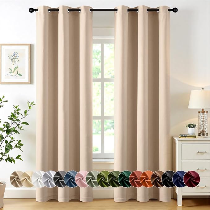 MIULEE Beige Blackout Curtains for Bedroom Living Room 84 Inches Long 2 Panels by MIULEE