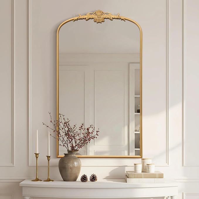 Besdomus Large Vintage Arched Mirror: 24"x42" French Arch Gleaming Gold Antique by Besdomus
