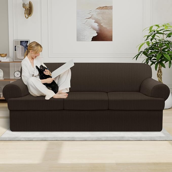 Waterproof Couch Cover 4-Piece Set Striped Sofa Slipcovers - Image 2