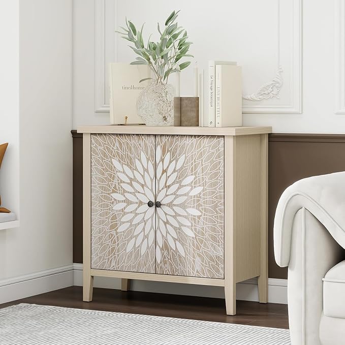 31" Modern Accent Cabinet with Storage, Storage Cabinet with 2 Carved Pattern - Image 6