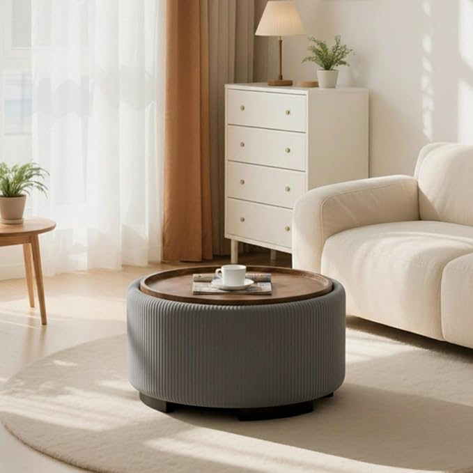 29.5 Inch Round Storage Ottoman Coffee Table, Modern Circle Coffee Table - Image 4