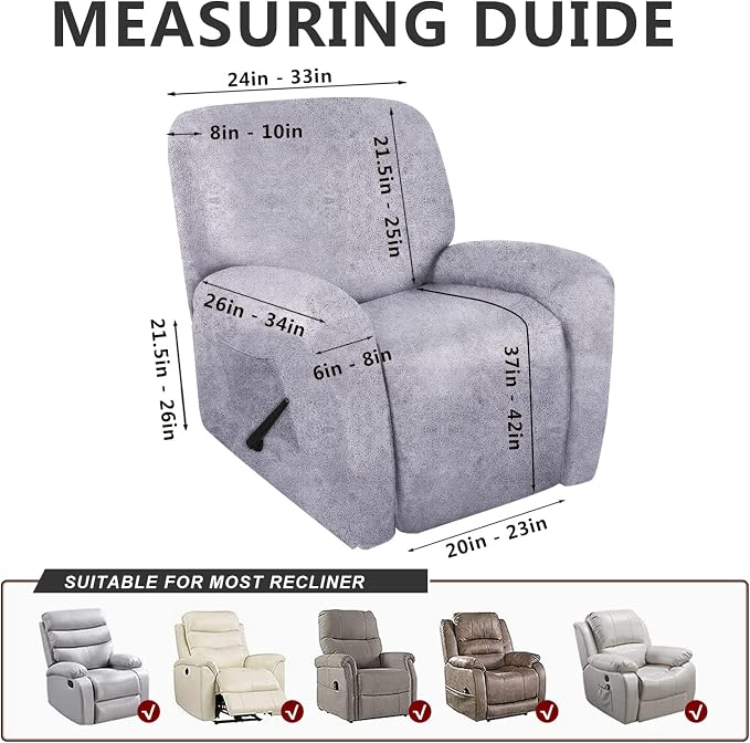 ANARACHON Recliner Chair Covers Leather Like, 4 Pieces Recliner Cover - Image 3