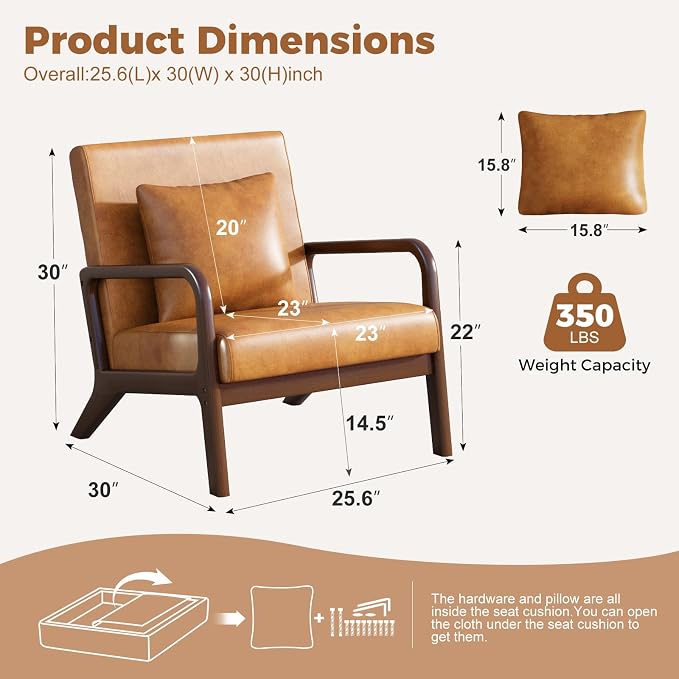 ELUCHANG Mid-Century Modern Chair, Upholstered Accent Chair Reading Arm Chair - Image 2