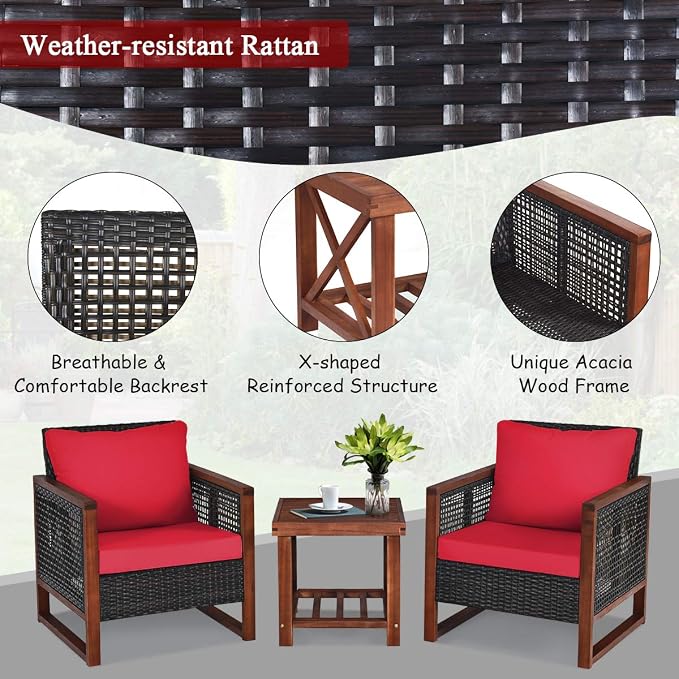 Tangkula 3 Pieces Patio Wicker Furniture Set, Rattan Outdoor Sofa Set - Image 6