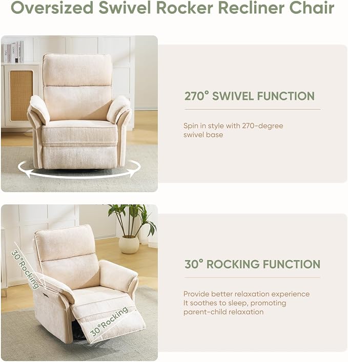 Power Swivel Rocker Recliner, Glider Recliner Nursery Chair - Image 4