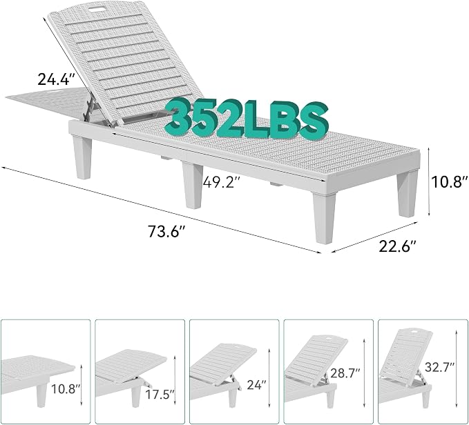 YITAHOME Outdoor Chaise Lounge Chair, Plastic Pool Chaise Lounge - Image 3