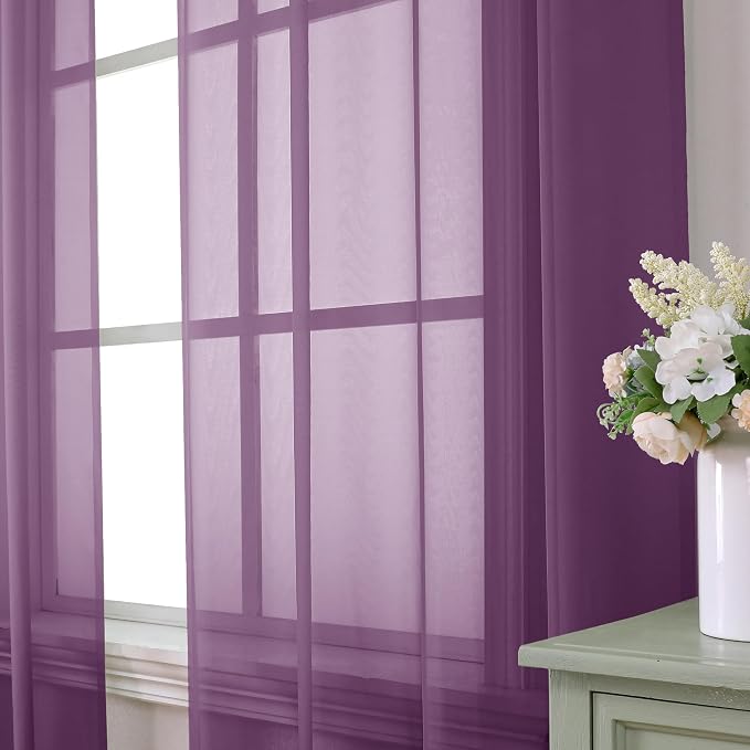 Aiyufeng Plum Purple Sheer Curtains 72 Inches Long 2 Panels Set, Solid Voile - Image 5