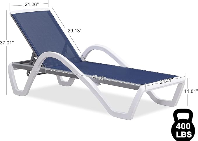 PURPLE LEAF Patio Chaise Lounge Chair Outdoor Plastic Textilene Sun Bathing - Image 2