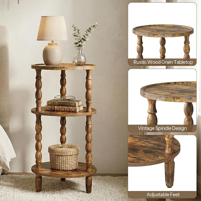 HOOBRO Round Side Table for Small Space, 3-Tier Small Round End Table - Image 8