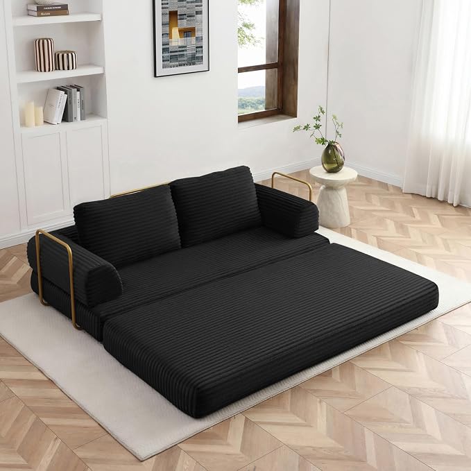 HANXIN 80 Inch Convertible Sleeper Sofa Bed, High Back Plush Corduroy Folding - Image 7
