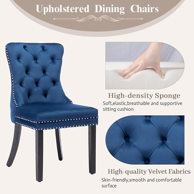 KCC Velvet Dining Chairs Set of 4, Upholstered High-end Tufted Dining Room Chair - Image 4