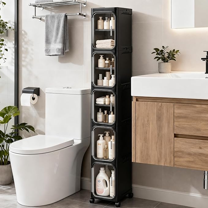 5-Tier Tall Narrow Storage Cabinet, Slim Bathroom Storage Cabinet by Lifelongpal